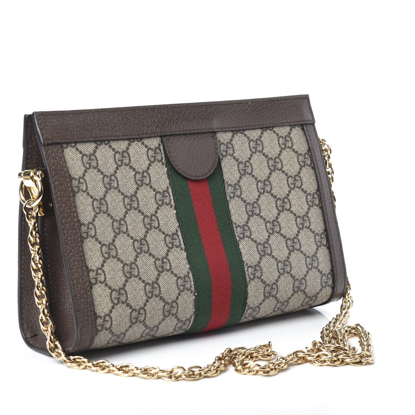 GG Supreme Monogram Web Small Ophidia Chain Shoulder Bag Brown