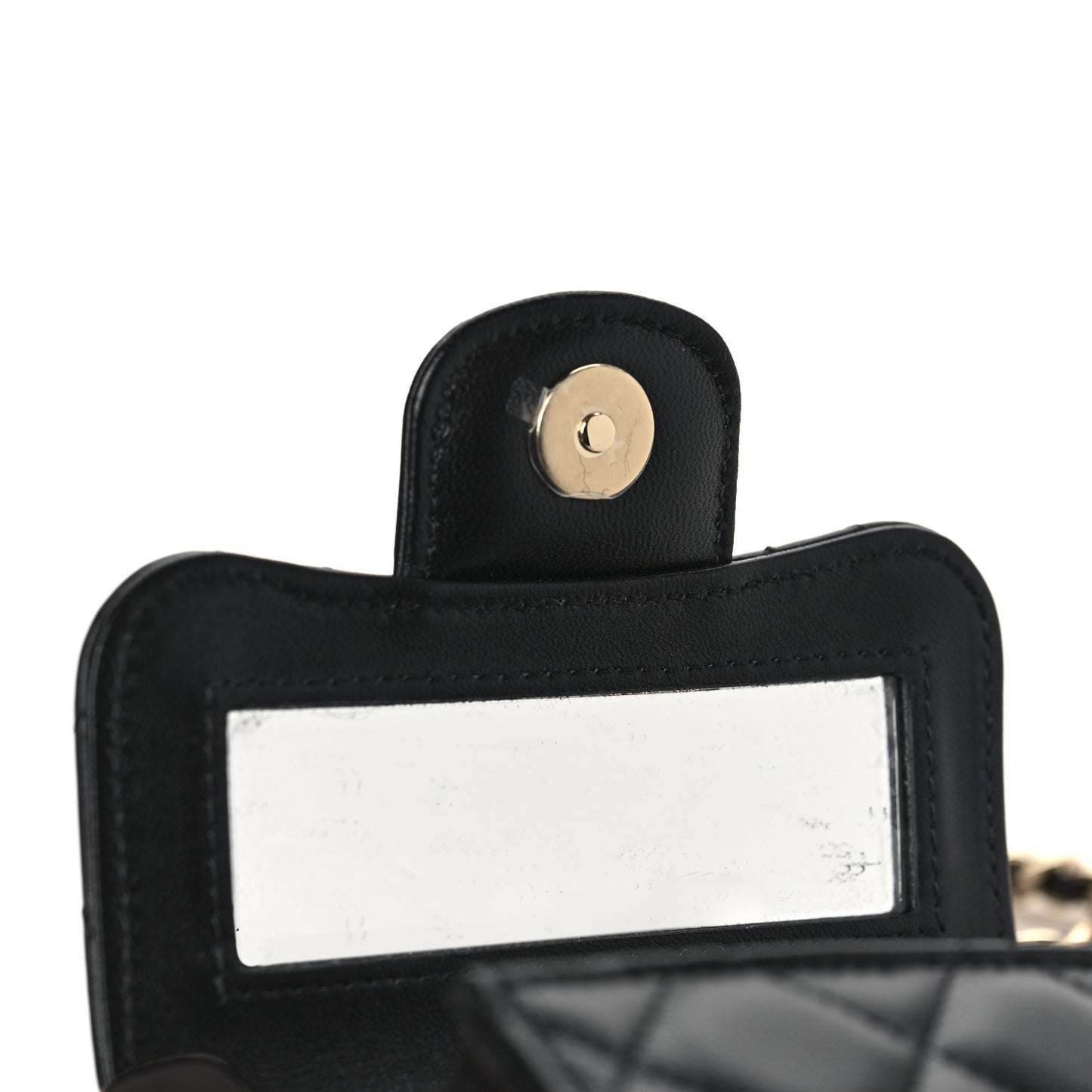 Lambskin Quilted Top Handle Flap Clutch With Chain Black