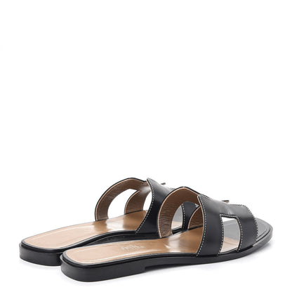 Hermes Box Calfskin Oran Sandals 38 Black 4 of 14