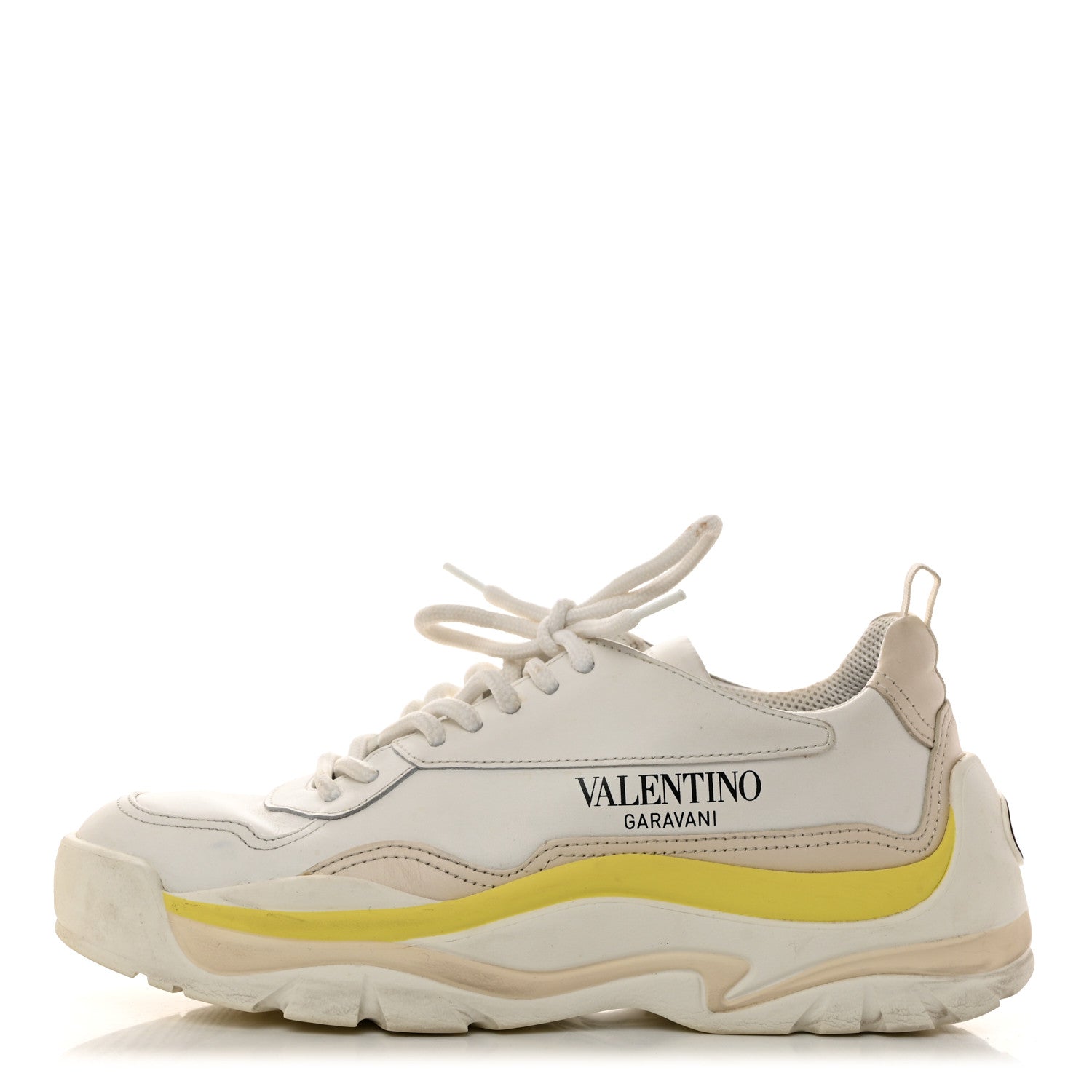 Valentino Garavani Calfskin Womens Gumboy Sneakers 37.5 White Lime Yellow 1 of 9