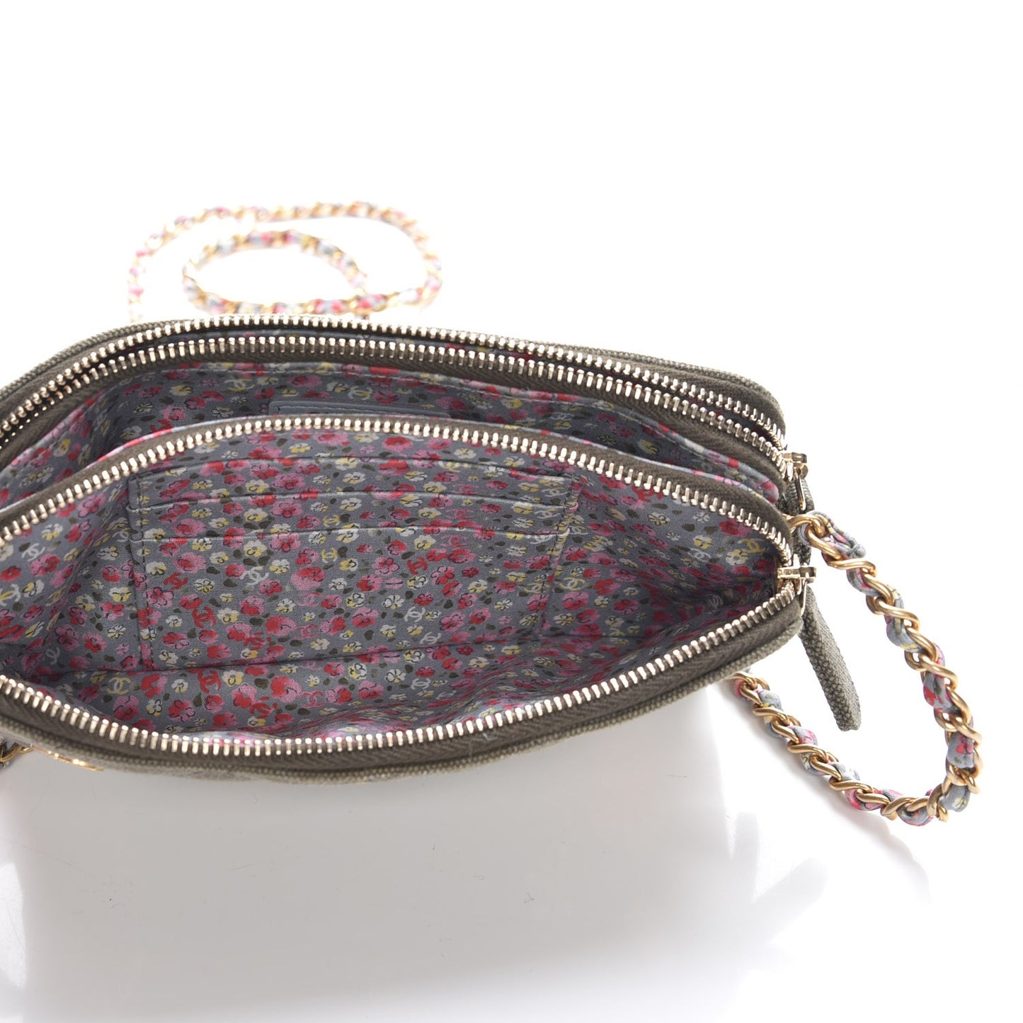 Canvas Quilted Coco Cuba Small Clutch With Chain Khaki