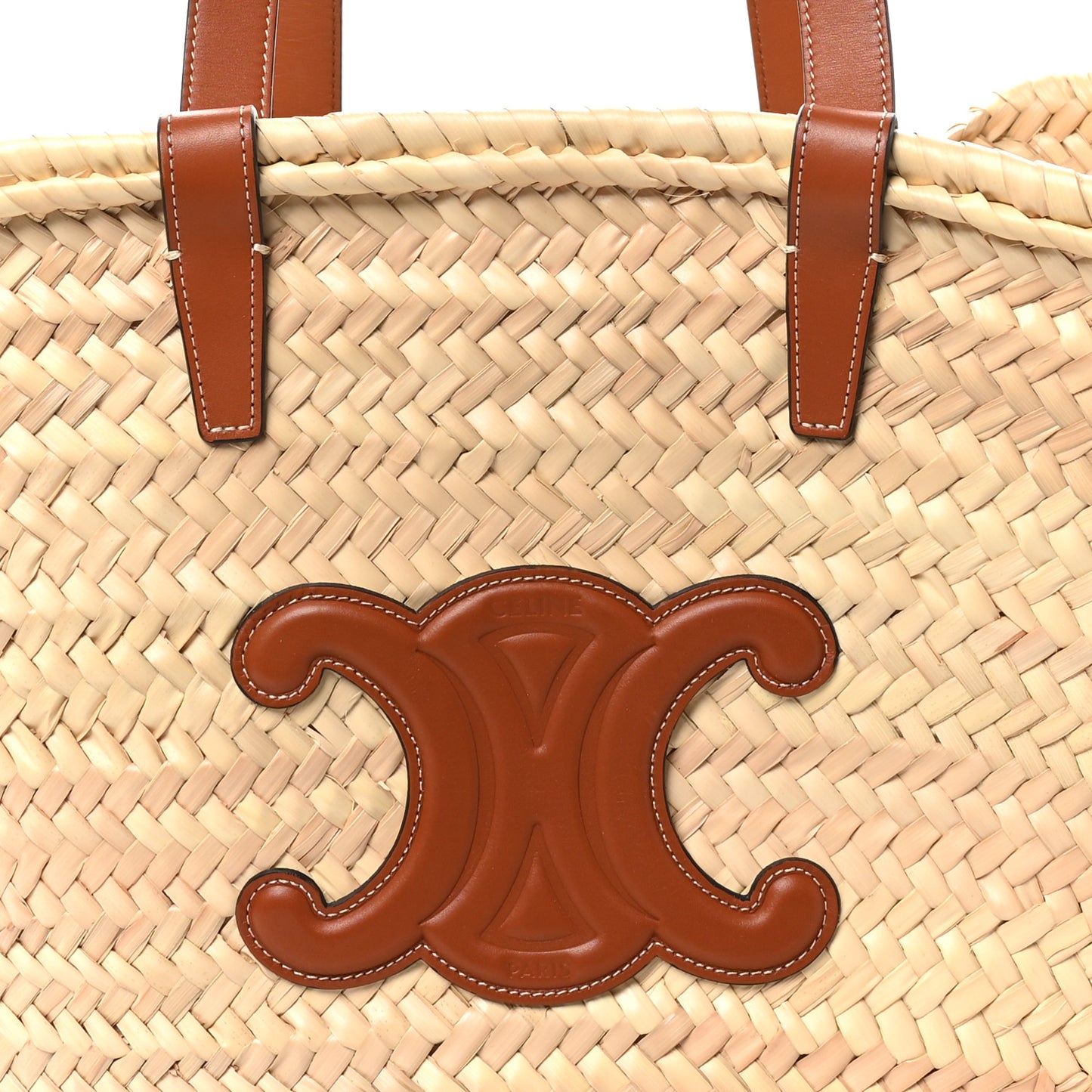 Raffia Calfskin Triomphe Medium Panier Tan