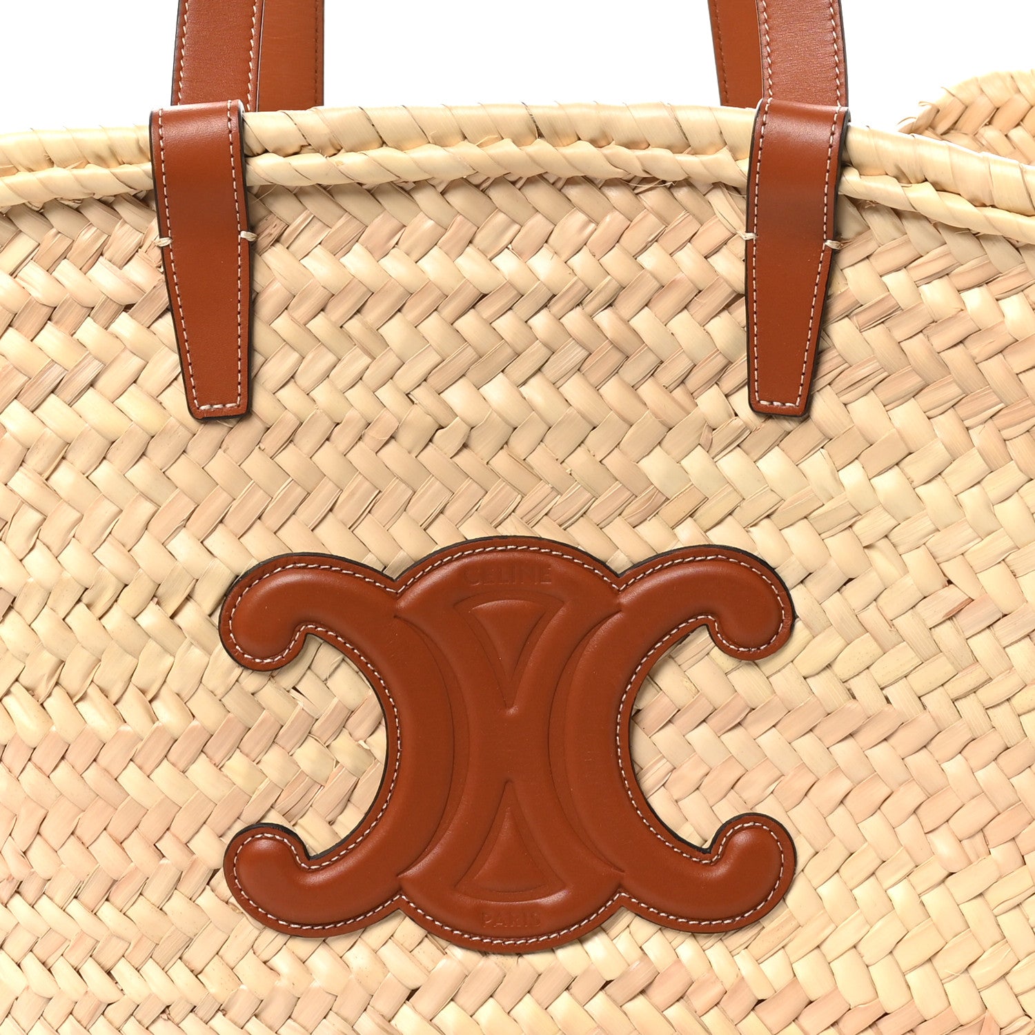 Celine Raffia Calfskin Triomphe Medium Panier Tan 7 of 10