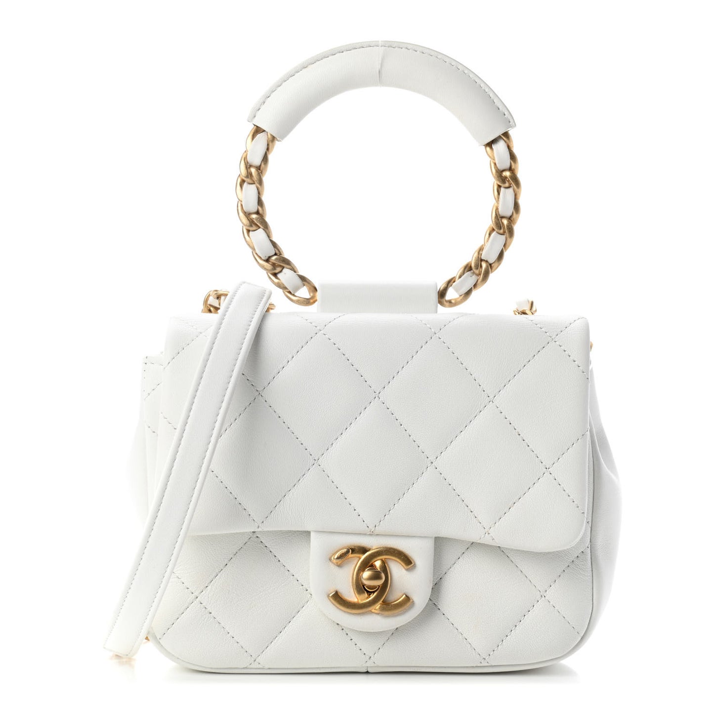 Lambskin Quilted Small In The Loop Handle Flap Bag White