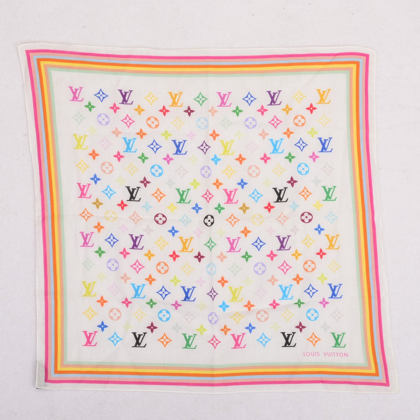 Cotton Monogram Multicolor Square Scarf White