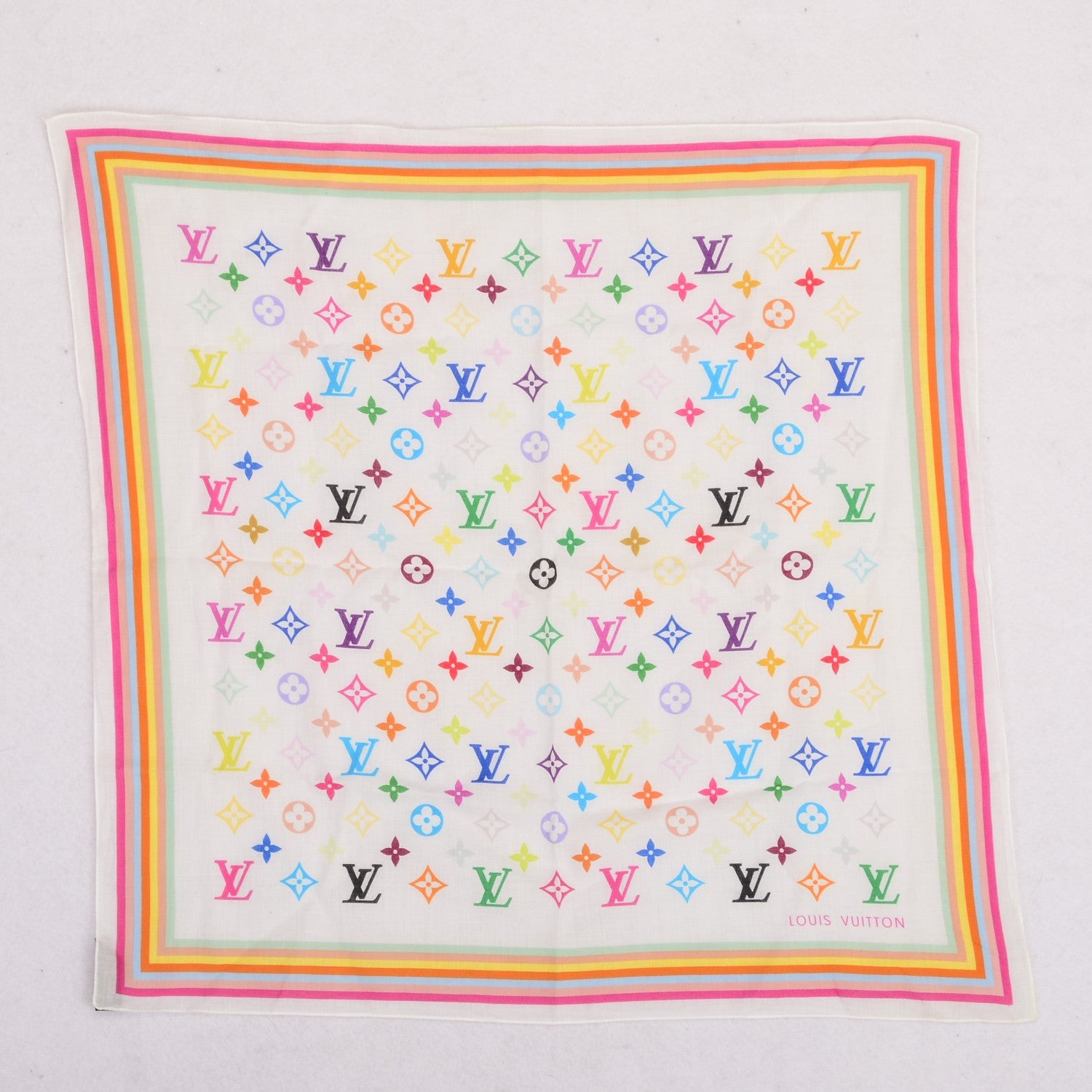 Louis Vuitton Cotton Monogram Multicolor Square Scarf White 2 of 4