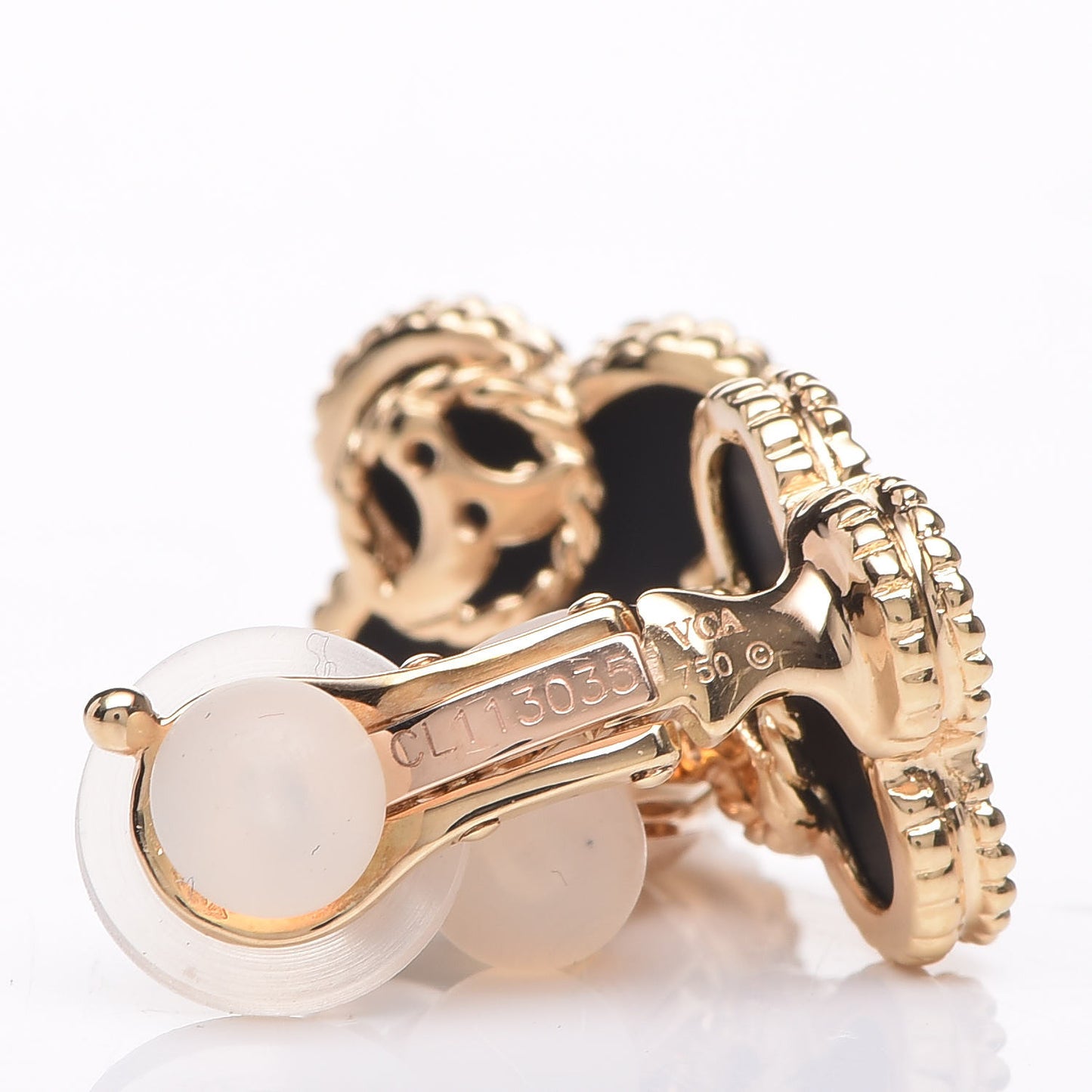 18K Yellow Gold Black Onyx Vintage Alhambra Earrings