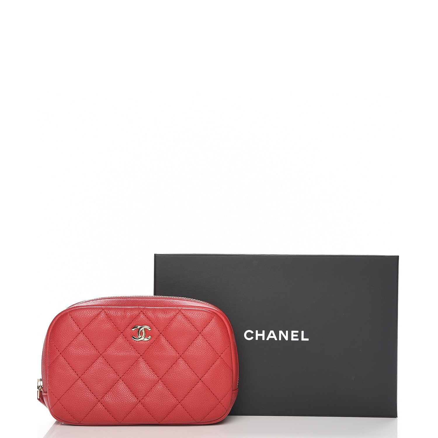 Chanel Caviar Quilted Small Curvy Pouch Cosmetic Case Dark Red 8 of 8