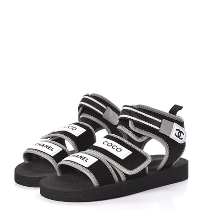 Chanel Lambskin Jersey Coco Sandals 38 Black 3 of 8