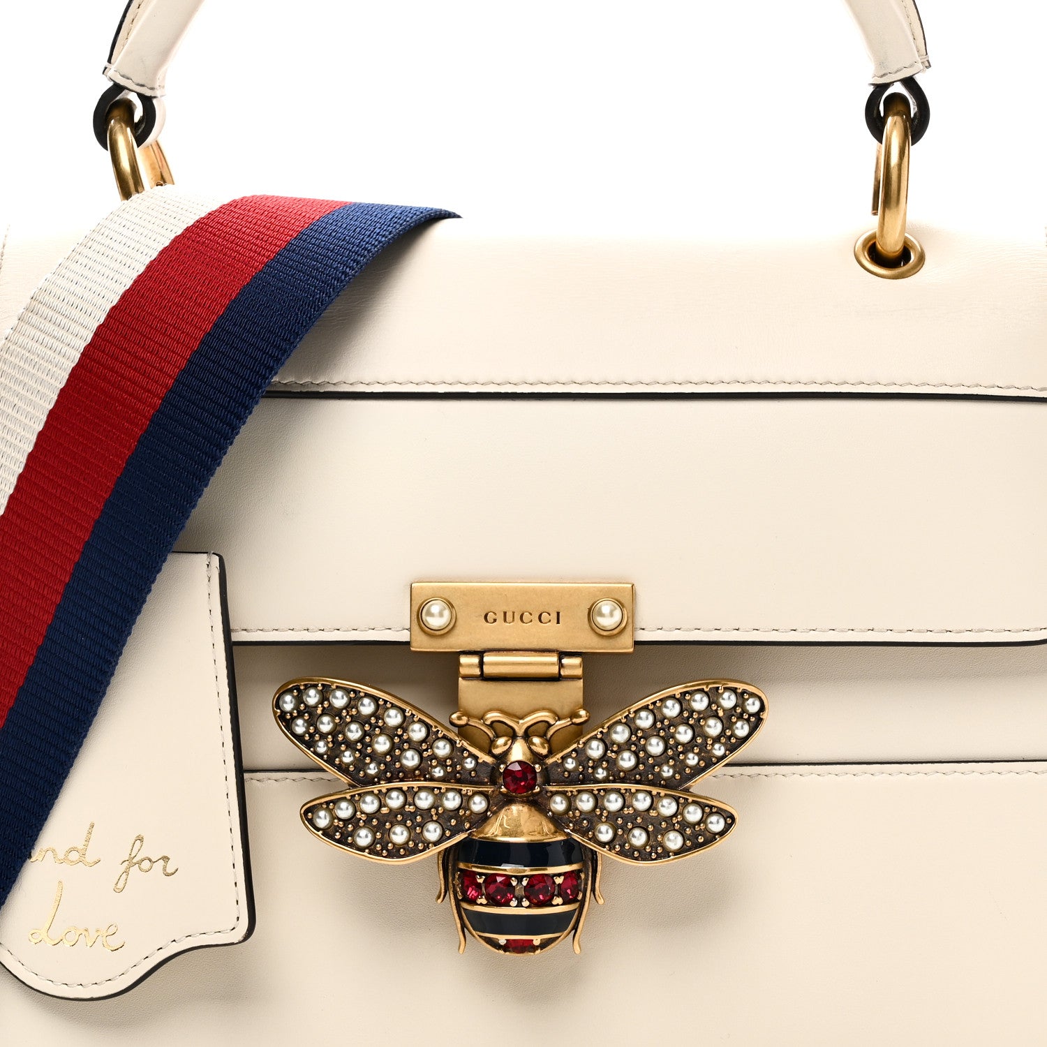 Gucci Calfskin Sylvie Web Small Queen Margaret Top Handle Bag White 8 of 10