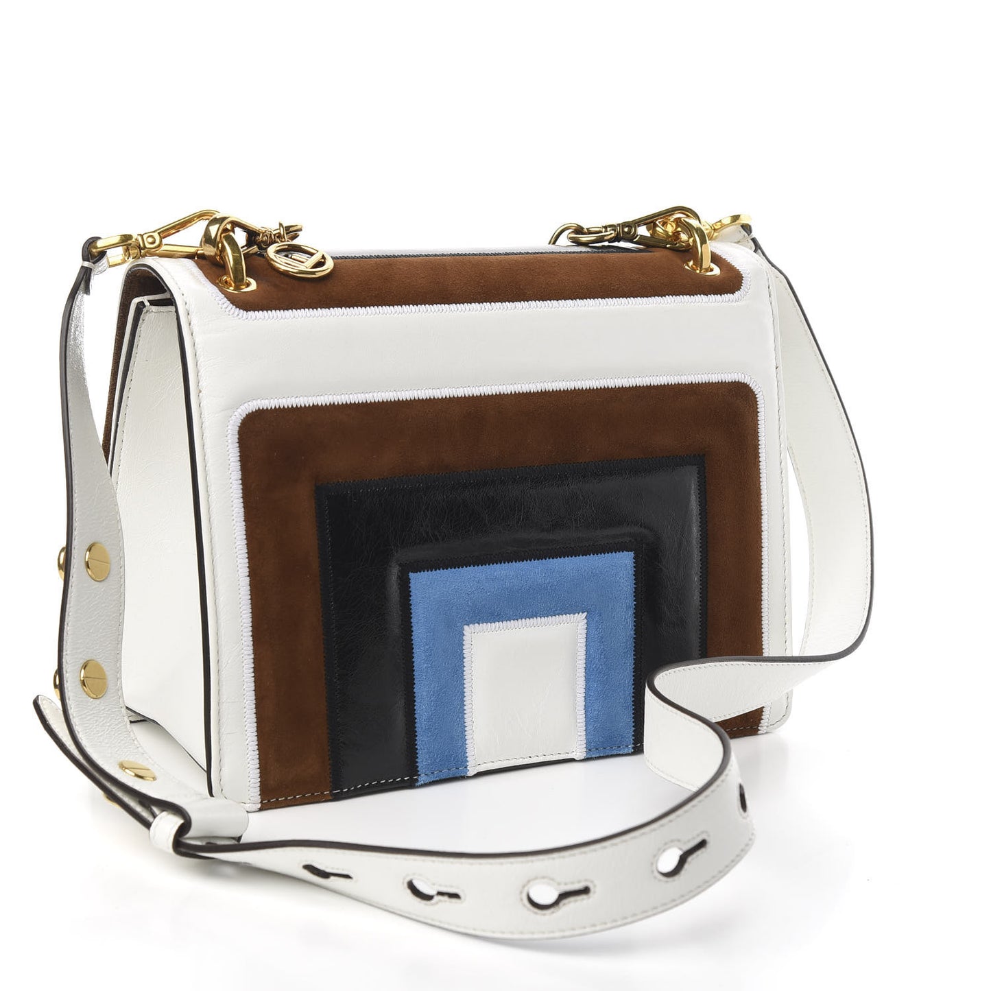 Agnello Old Shine Chamois F is Fendi Embossed Kan U Shoulder Bag White Nebula Multicolor