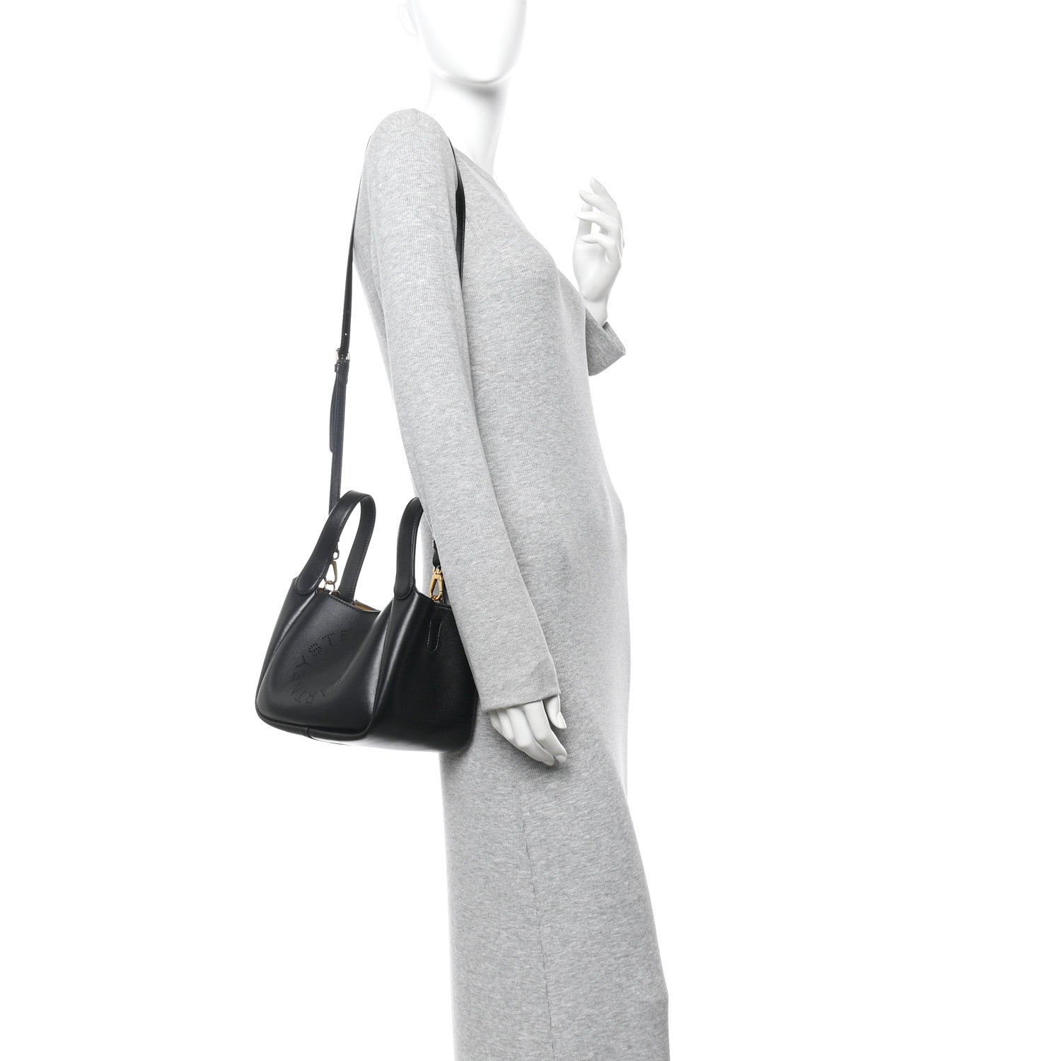 Stella McCartney Eco Alter Nappa Perforated Logo Double Top Handle Crossbody Bag Black 2 of 9