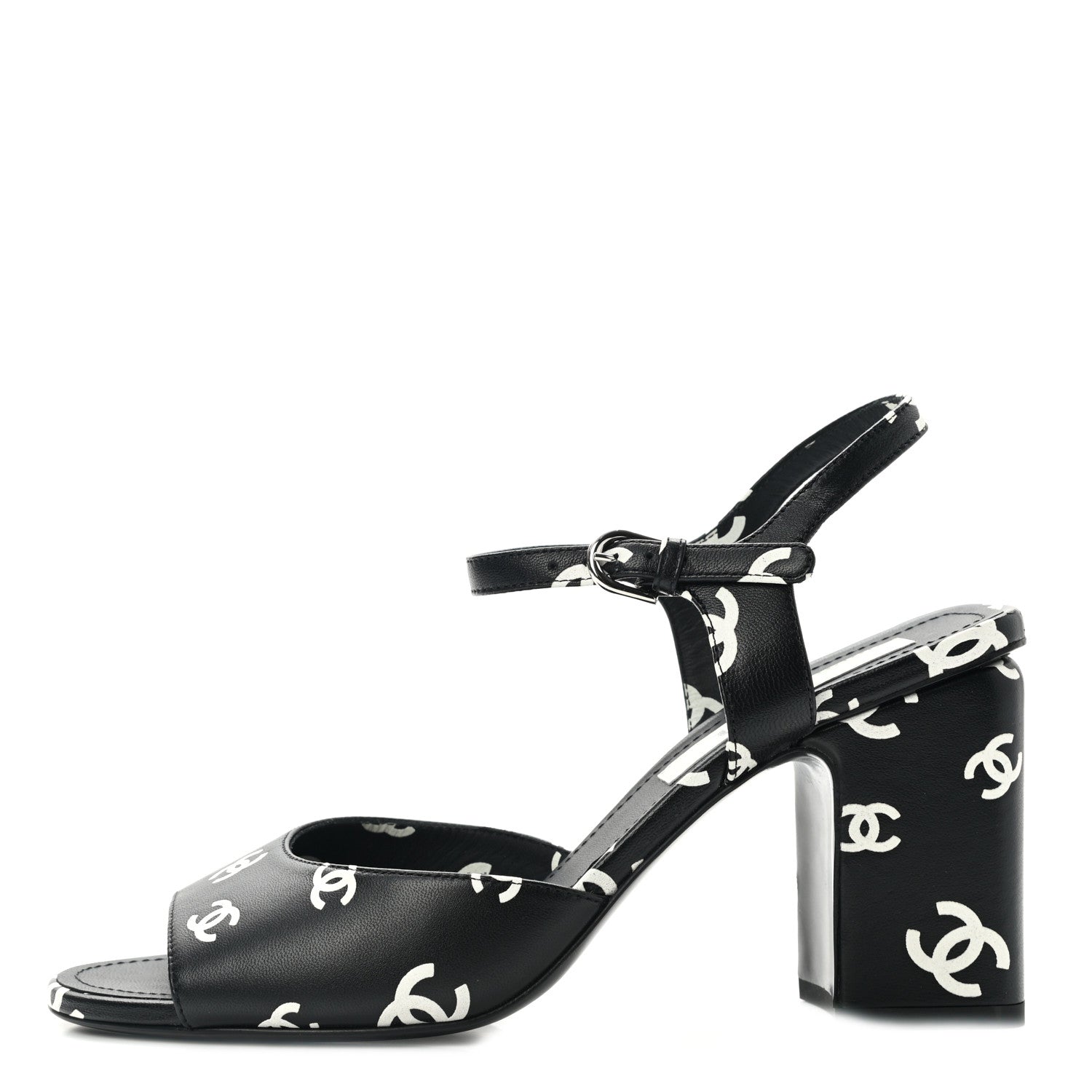 Chanel Printed Lambskin CC Sandals 39 Black White 1 of 9