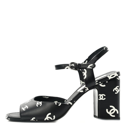 Chanel Printed Lambskin CC Sandals 39 Black White 1 of 9