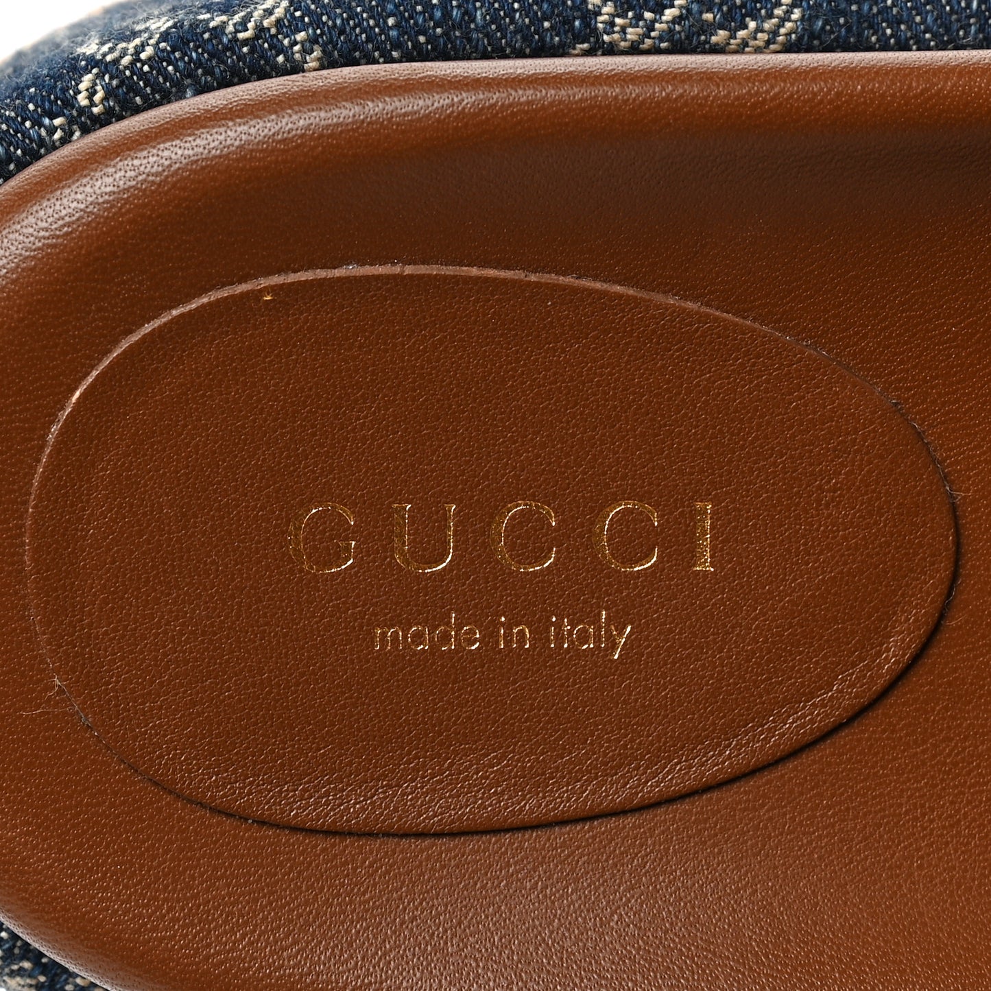 Jacquard Black Denim GG Monogram Angelina Platform 55mm Slide Sandals 38 Blue Tea Cuir