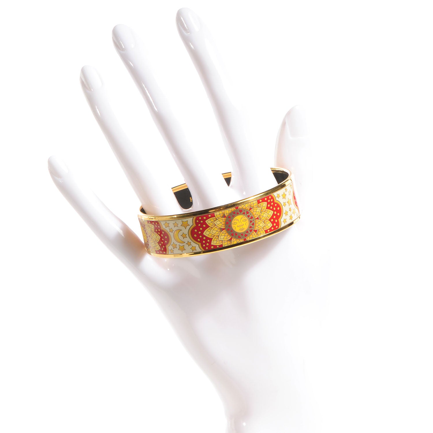 Hermes Enamel Printed Sun Moon Stars Wide Bracelet Red 65 2 of 10
