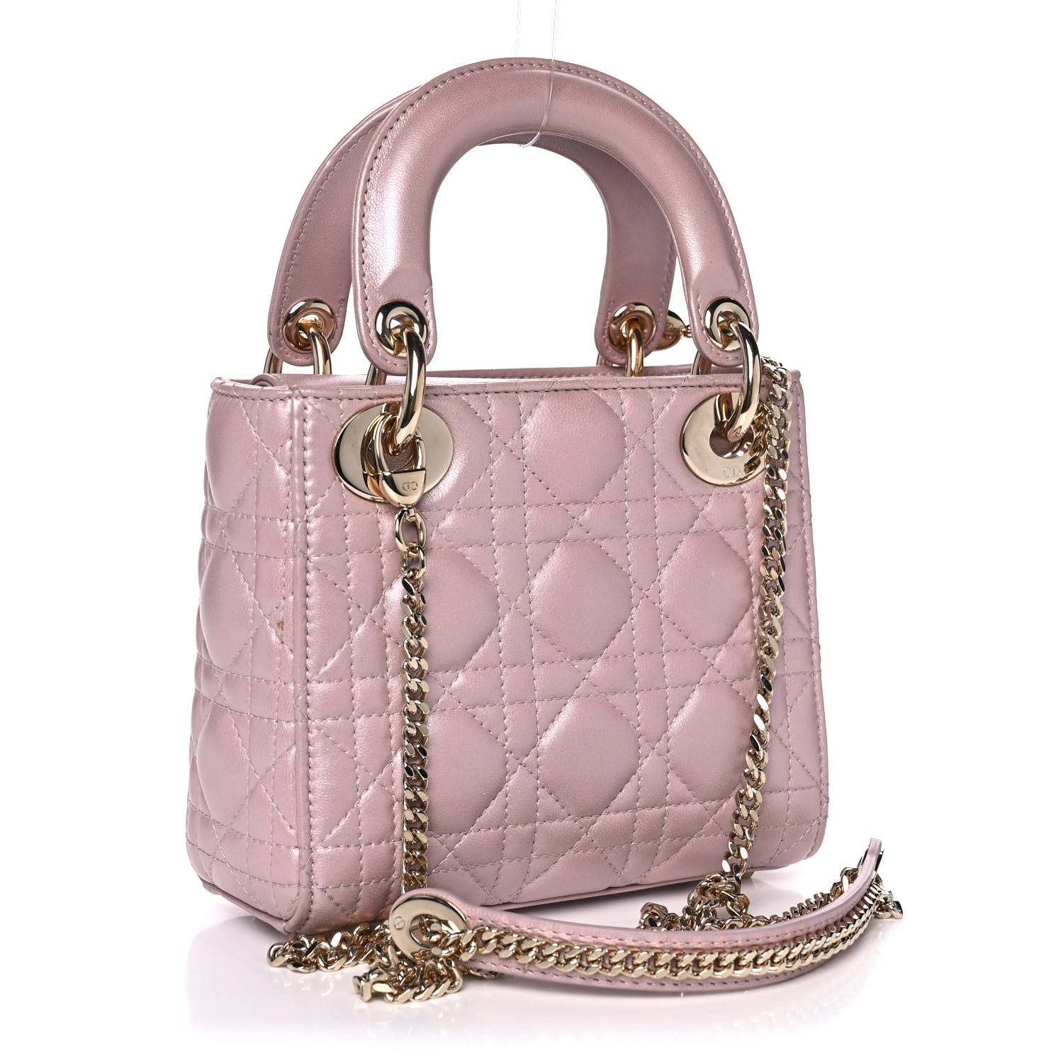 Christian Dior Metallic Lambskin Cannage Mini Lady Dior Lotus 3 of 15