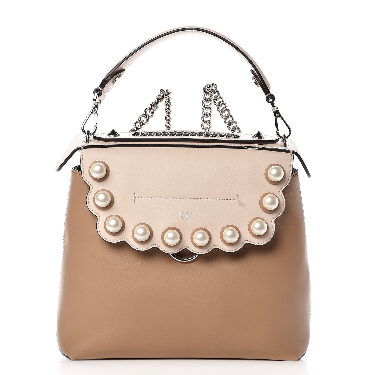 Vitello Century Pearl Bi-Color Scalloped Back to School Backpack Cuoio Camelia