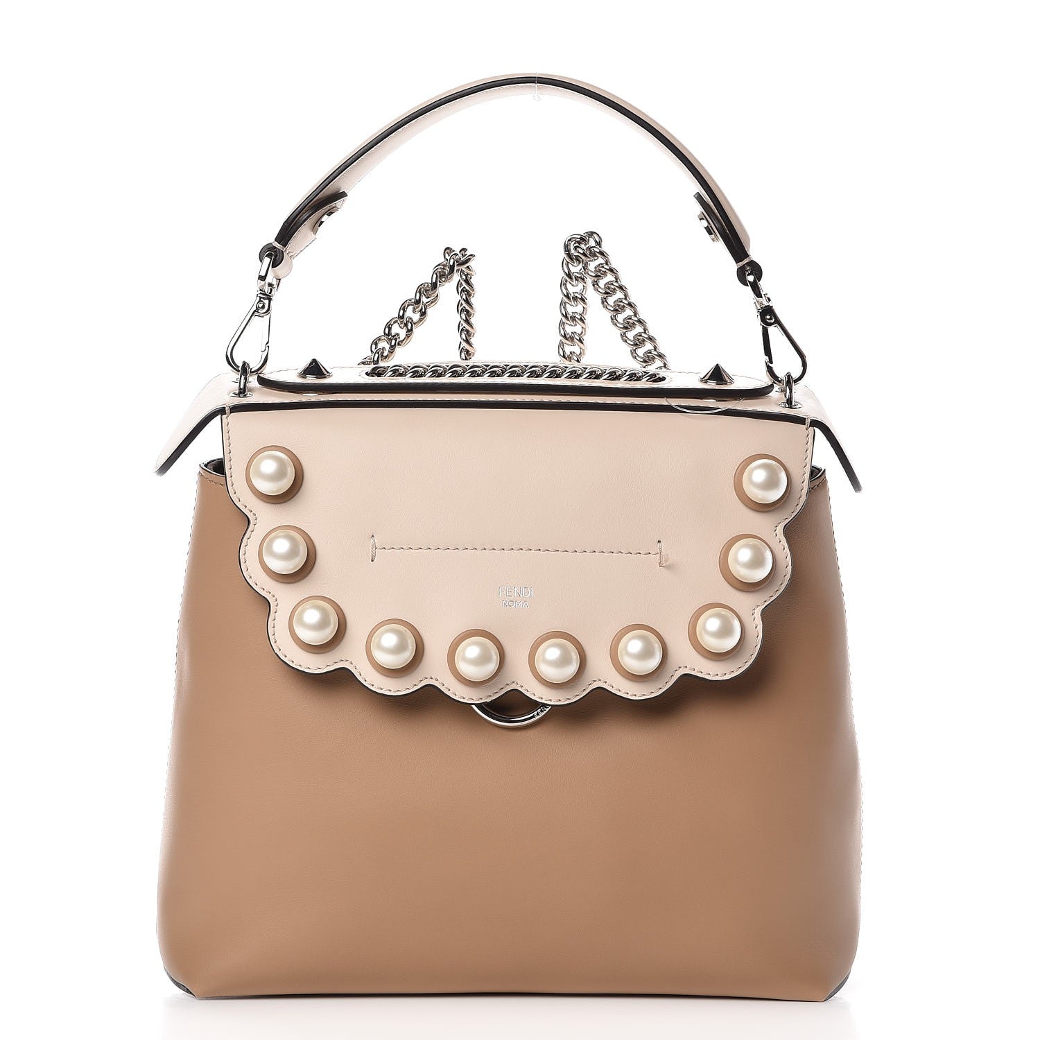 Fendi Vitello Century Pearl Bi-Color Scalloped Back to School Backpack Cuoio Camelia 1 of 8