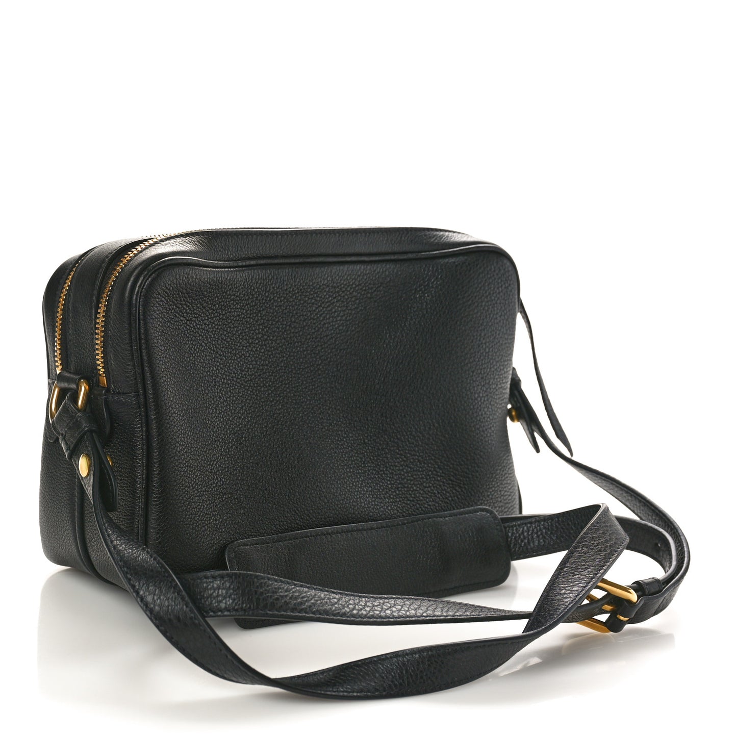 Vitello Daino Medium Double Zip Shoulder Bag Black