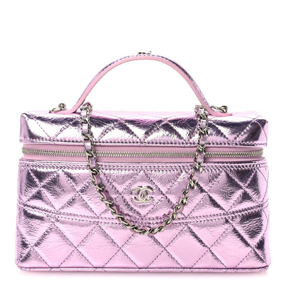Chanel Metallic Calfskin Quilted Slim Vanity With Chain Pink 1 of 10