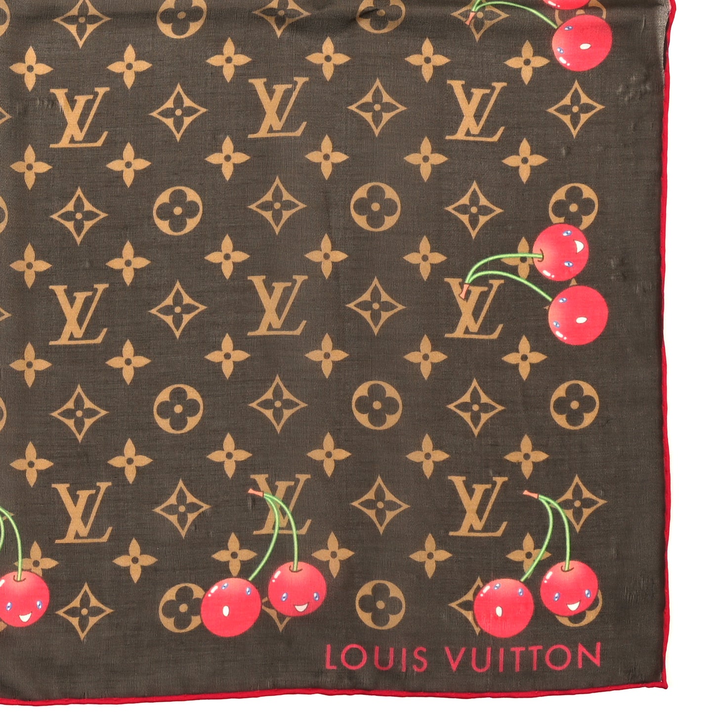 LV X TM Silk Monogram Cerises Square Scarf 55 Brown