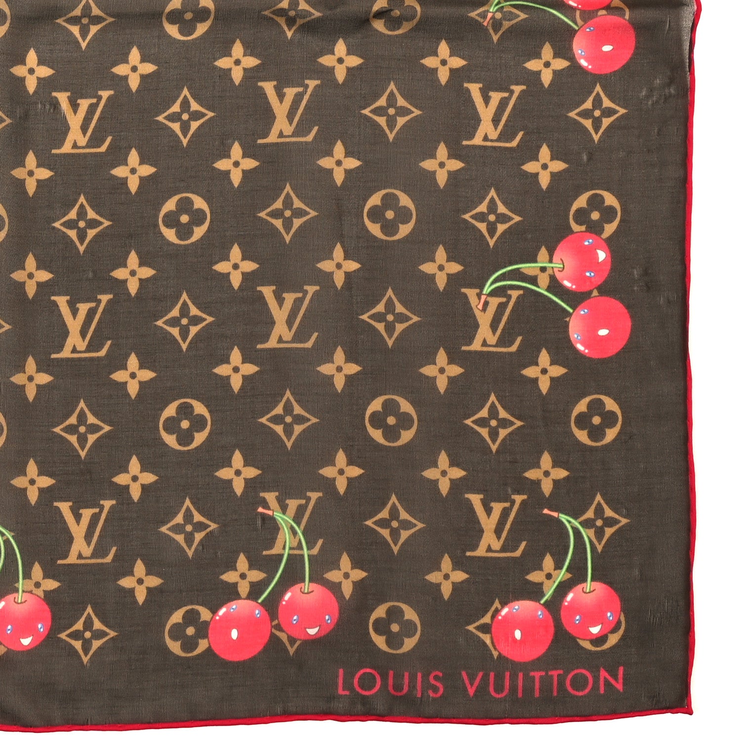 Louis Vuitton LV X TM Silk Monogram Cerises Square Scarf 55 Brown 2 of 3