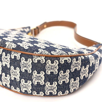 Celine Canvas Calfskin Ava Triomphe Shoulder Bag Blue 8 of 9