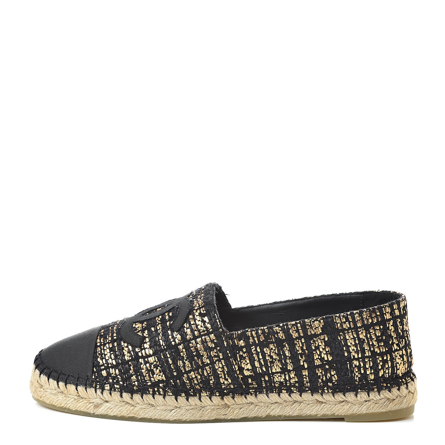 Chanel Metallic Tweed Grosgrain CC Espadrilles 40 Black Gold 1 of 12