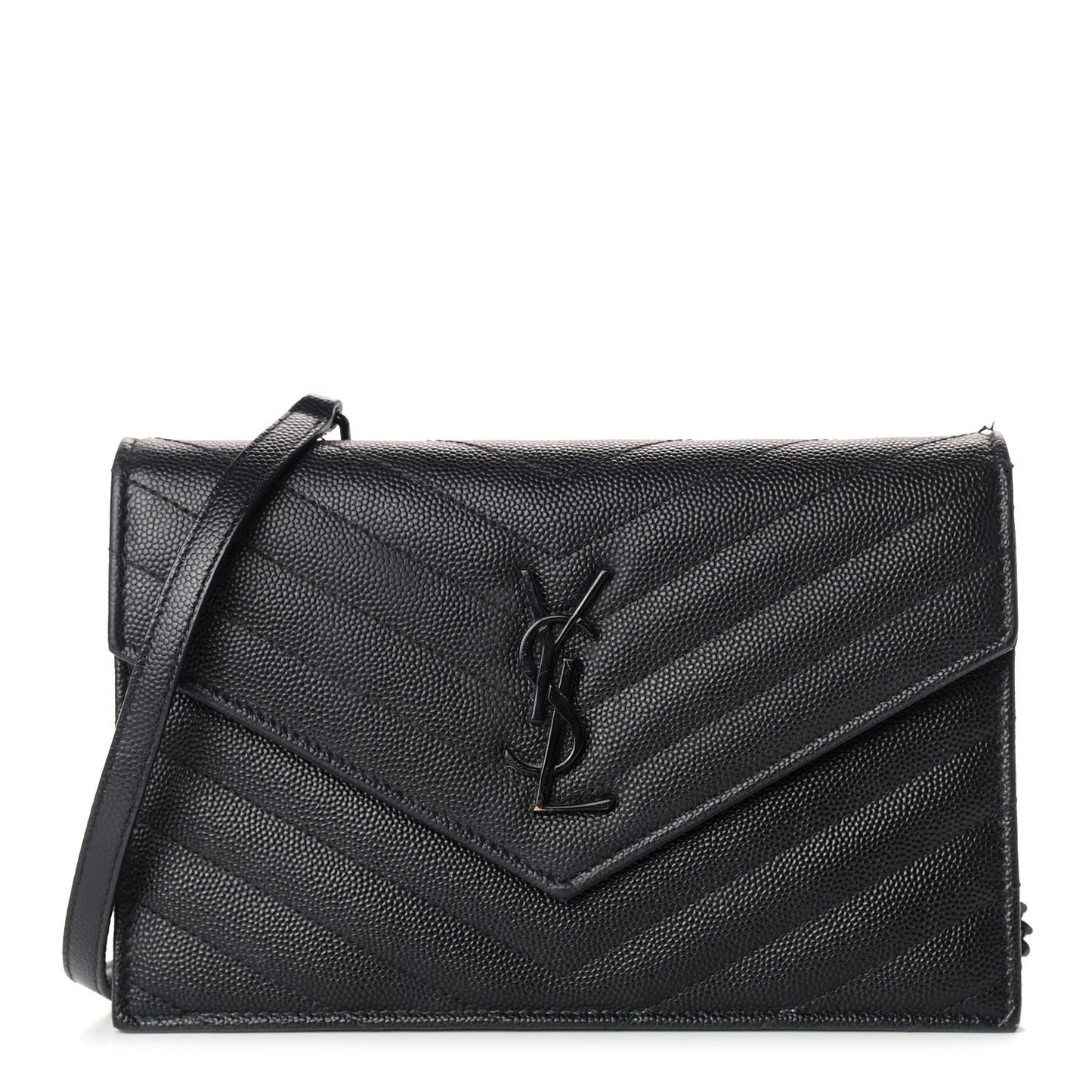 Grain De Poudre Matelasse Chevron Monogram Envelope Chain Wallet Black