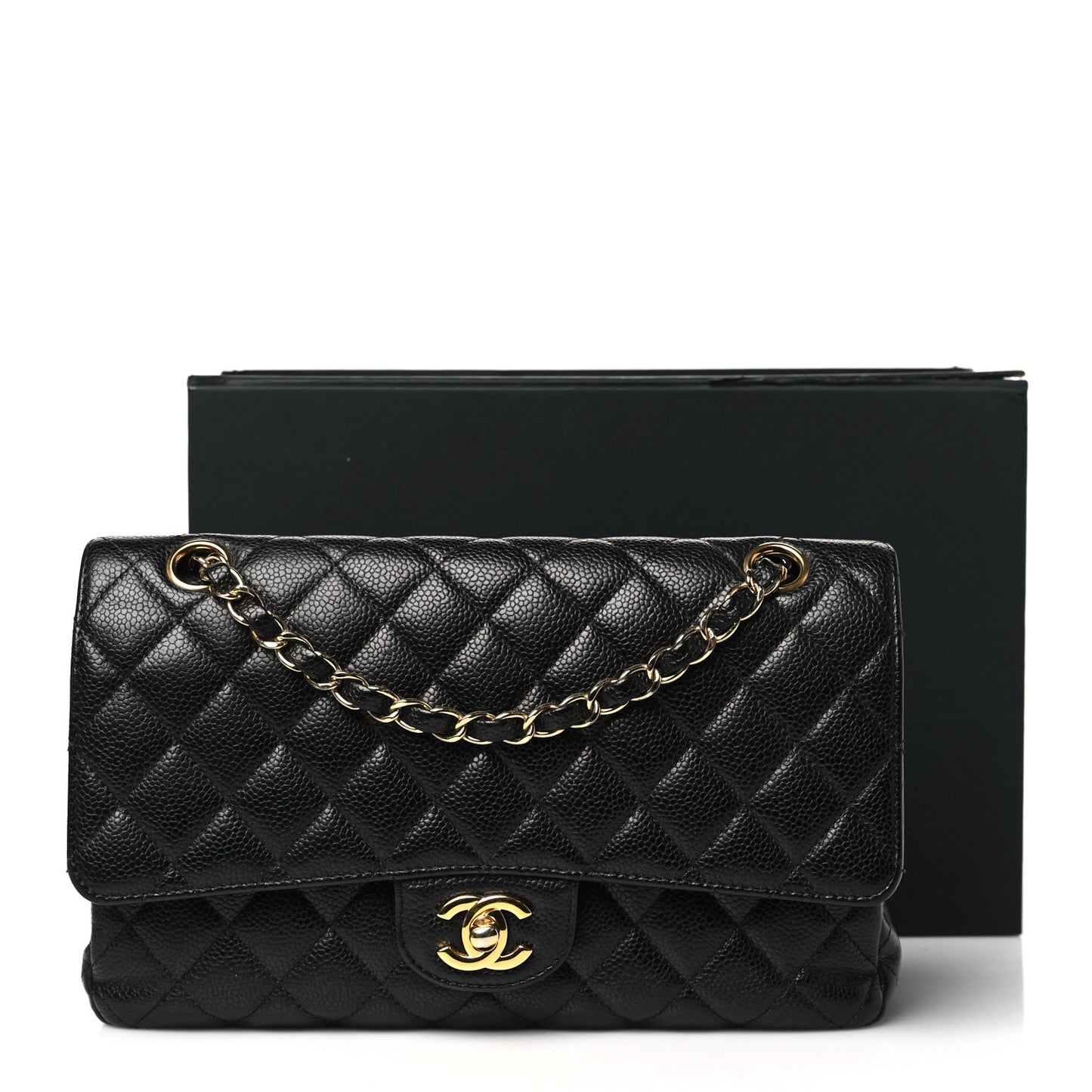 Caviar Quilted Medium Double Flap Black