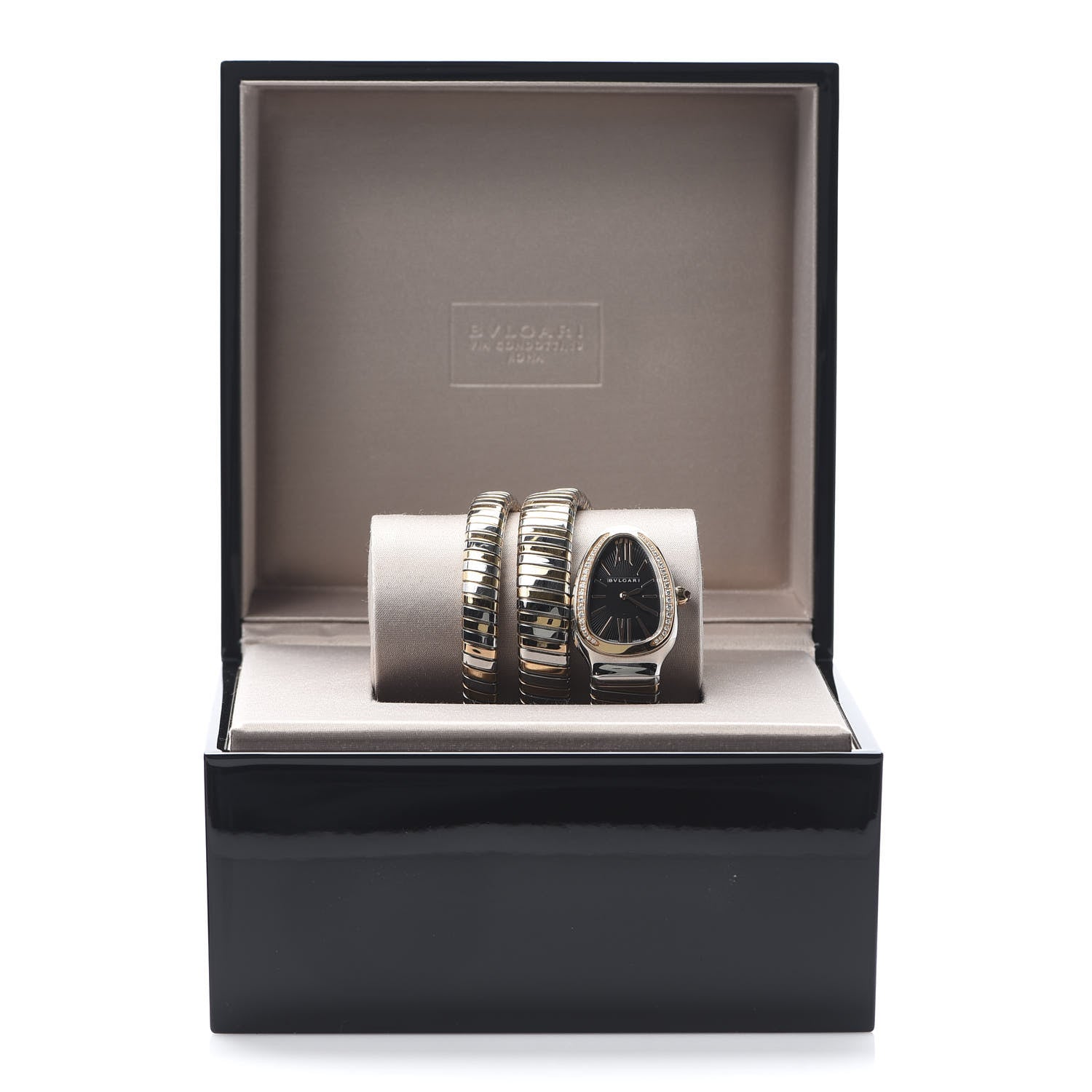 Bulgari Stainless Steel 18K Rose Gold Diamond Bezel 35mm Serpenti Tubogas Double Spiral Quartz Watch Black 6 of 6