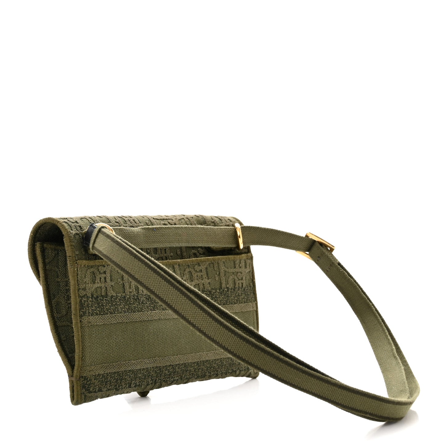 Oblique Embroidered Slim Saddle Pouch Green