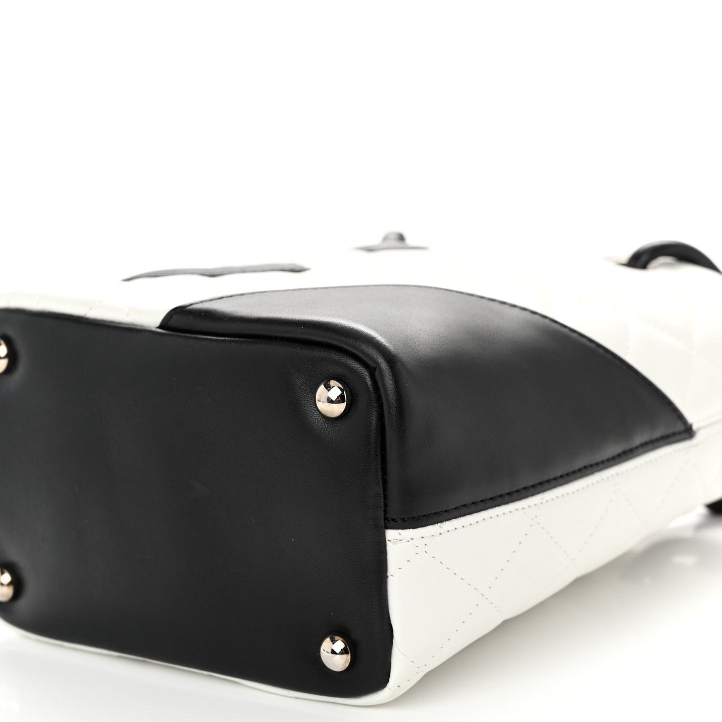 Calfskin Quilted Small Cambon Tote White Black