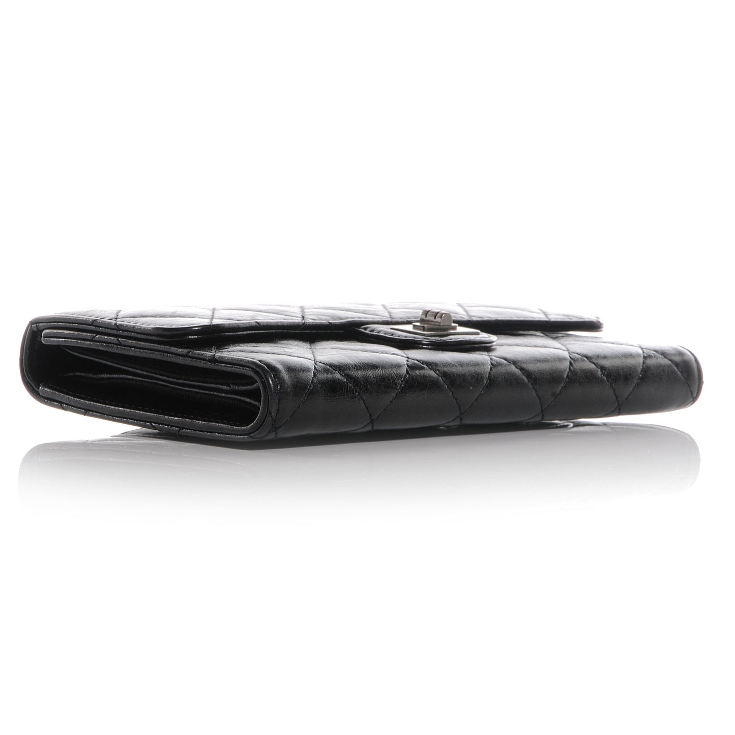 Glazed Calfskin Quilted Reissue Long Flap Wallet Black