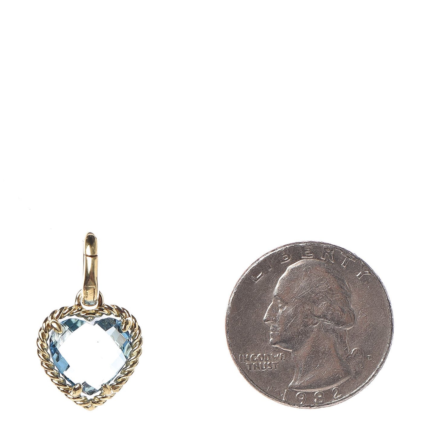 18K Yellow Gold Hampton Blue Topaz Cable Heart Pendant