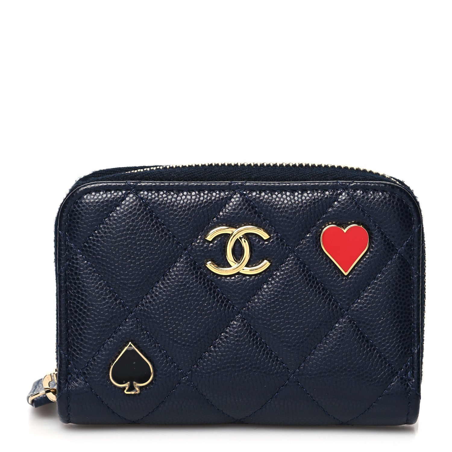 Chanel Caviar Enamel Coco Casino Quilted Zip Coin Purse Navy Blue 1 of 12