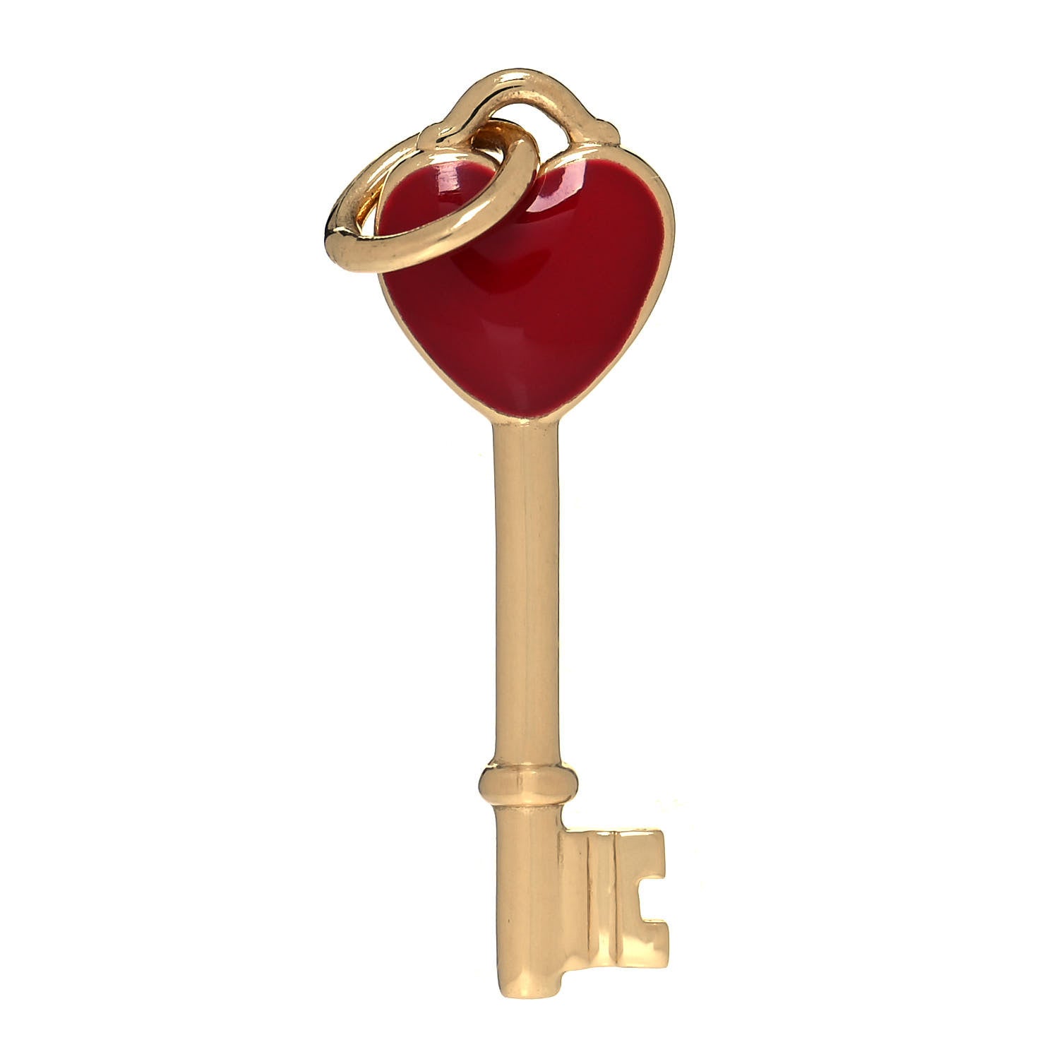 Tiffany 18K Yellow Gold Enamel Mini Heart Key Pendant Red 1 of 4