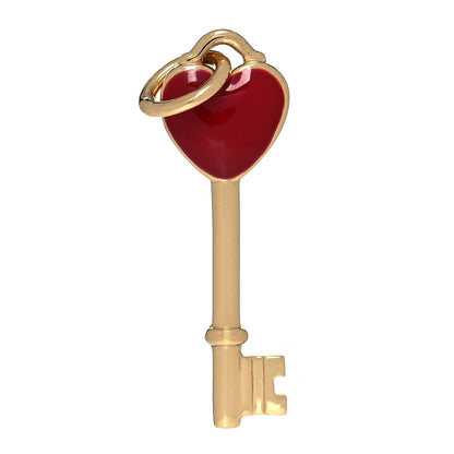Tiffany 18K Yellow Gold Enamel Mini Heart Key Pendant Red 1 of 4
