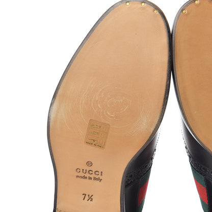 Gucci Calfskin Web Bee Embroidered Mens Wingtip Derby Loafers 7.5 Black 6 of 11
