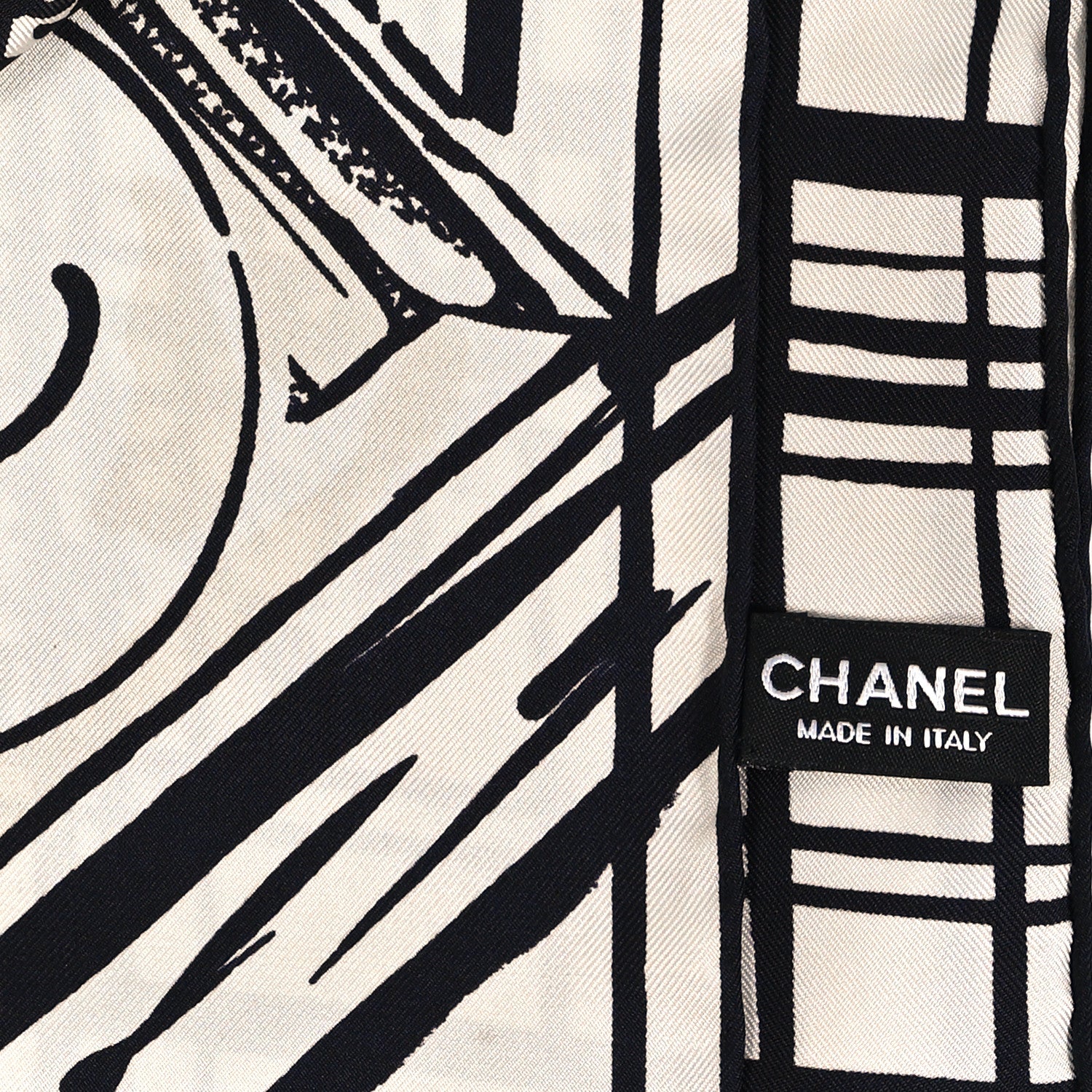 Chanel Silk Square Scarf White Black 3 of 3