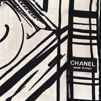 Chanel Silk Square Scarf White Black 3 of 3