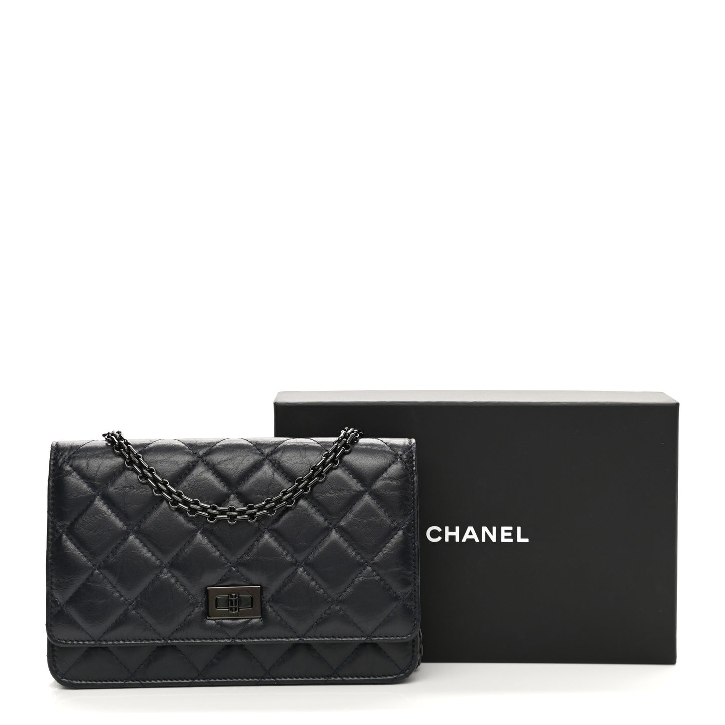 Aged Calfskin Quilted Reissue Wallet On Chain WOC Navy