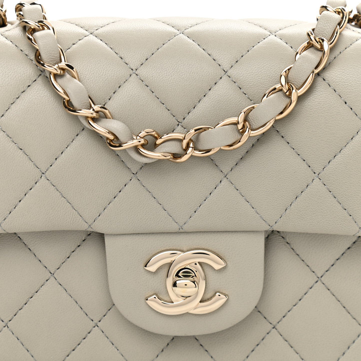 Lambskin Quilted Mini Rectangular Flap Grey