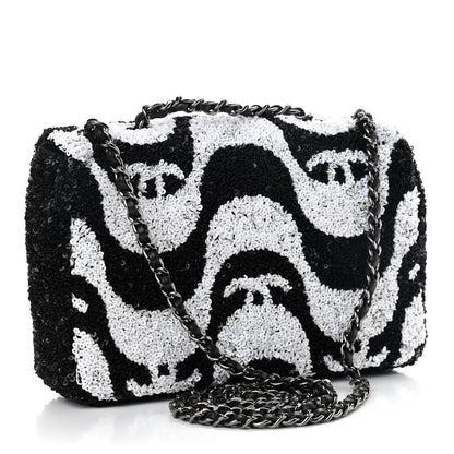 Chanel Sequin Mini Rectangular Flap Black White 3 of 9