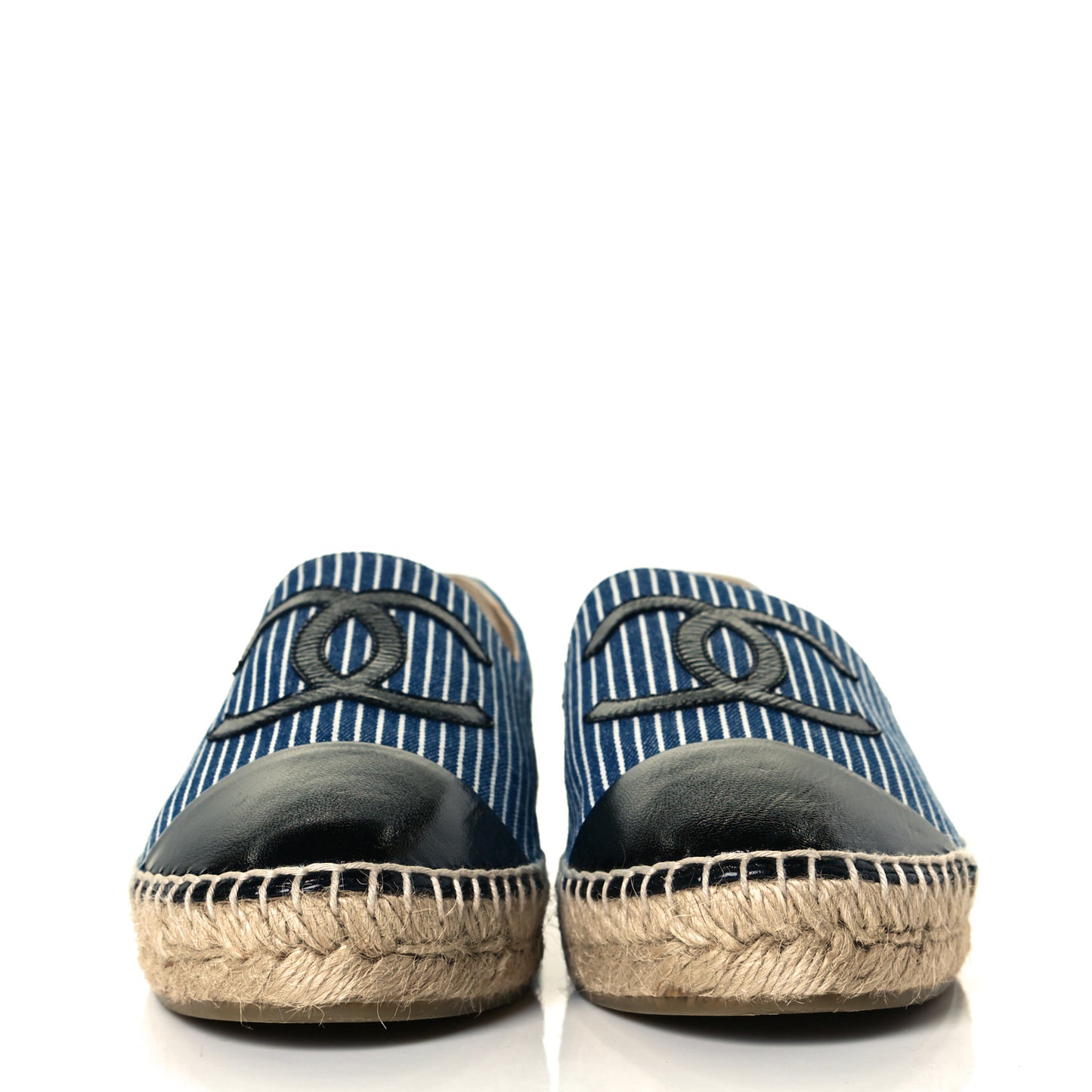 Canvas Striped Patent CC Espadrilles 40 Navy Black
