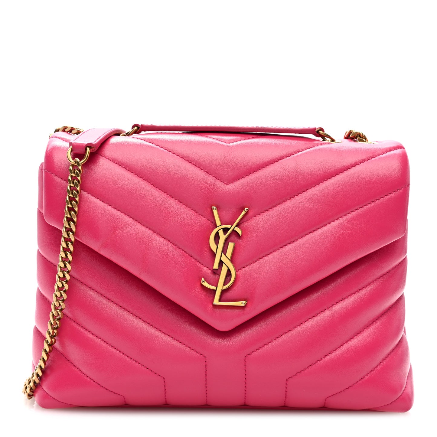 Calfskin Y Quilted Monogram Small Loulou Chain Satchel Fresh Fuchsia
