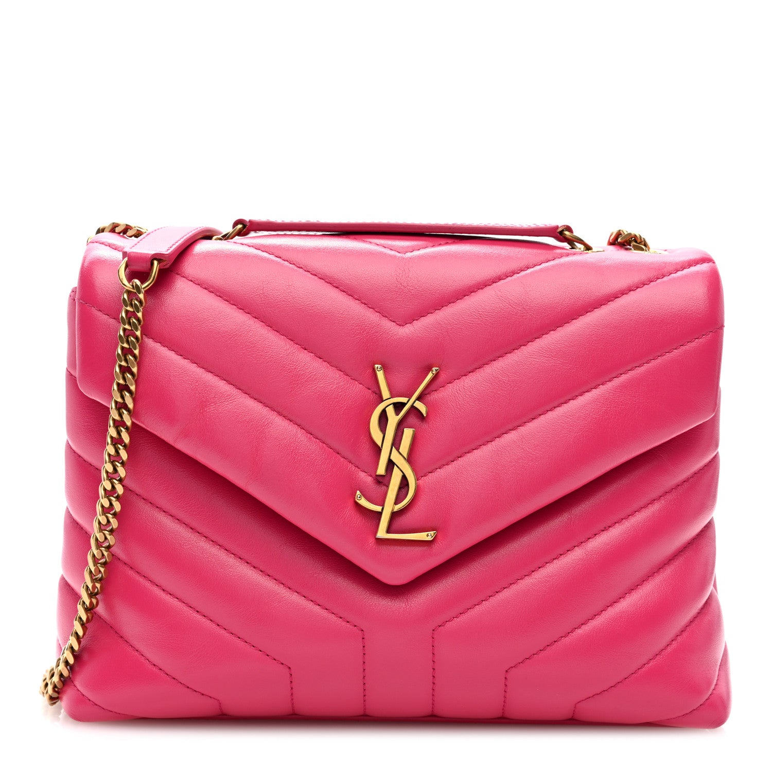 Saint Laurent Calfskin Y Quilted Monogram Small Loulou Chain Satchel Fresh Fuchsia 1 of 9
