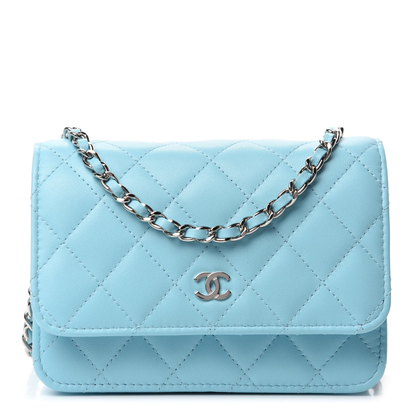 Lambskin Quilted Mini Wallet On Chain WOC Neon Blue