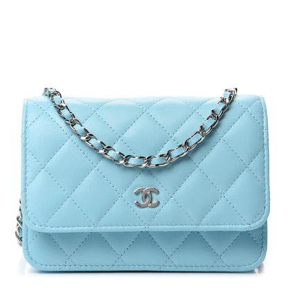 Chanel Lambskin Quilted Mini Wallet On Chain WOC Neon Blue 1 of 10